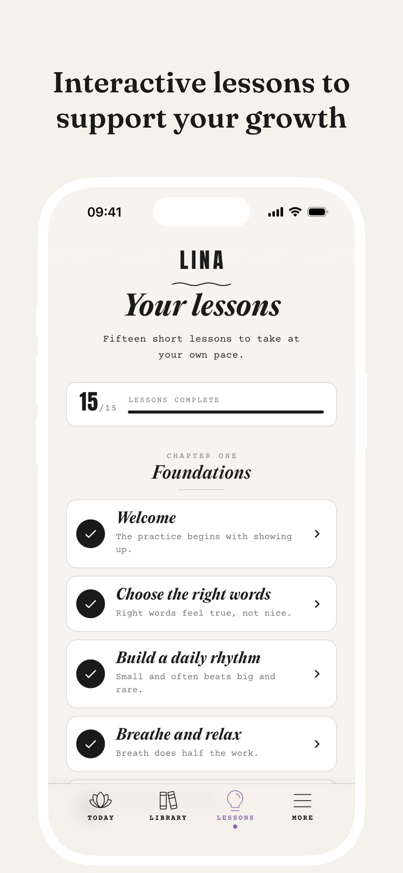 Lina app — interactive lessons